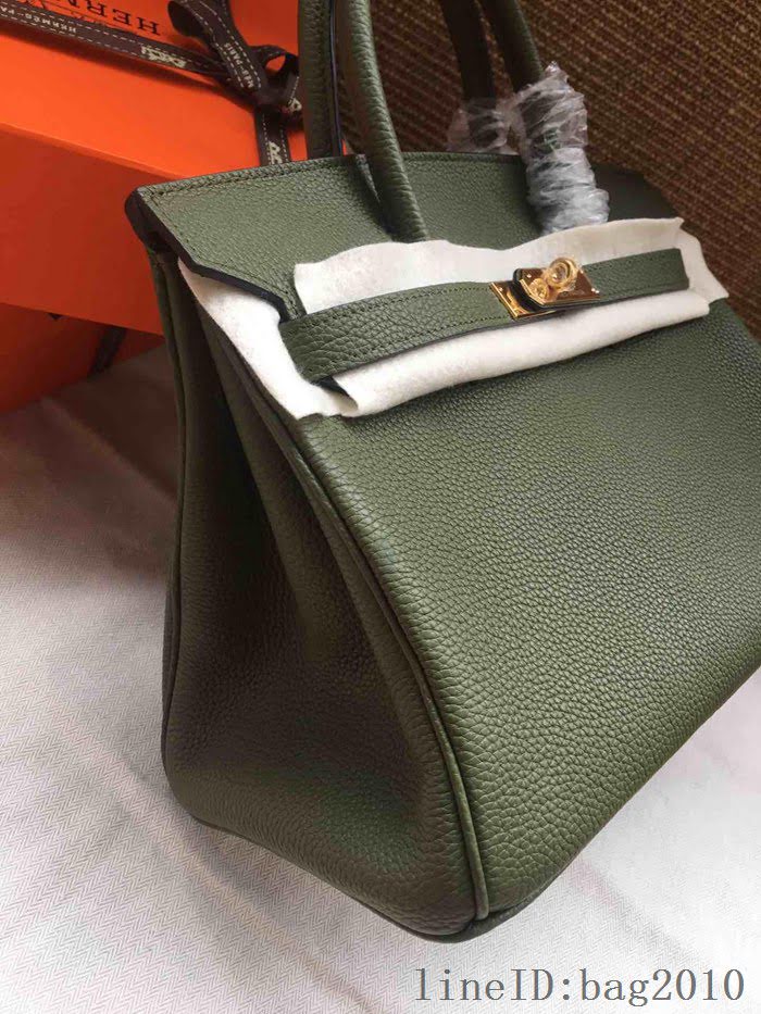 愛馬仕HERMES Birkin 鉑金包 軍綠色 進口小牛皮 金銀扣 皮質細膩柔軟 時尚女手提包  tdher1129